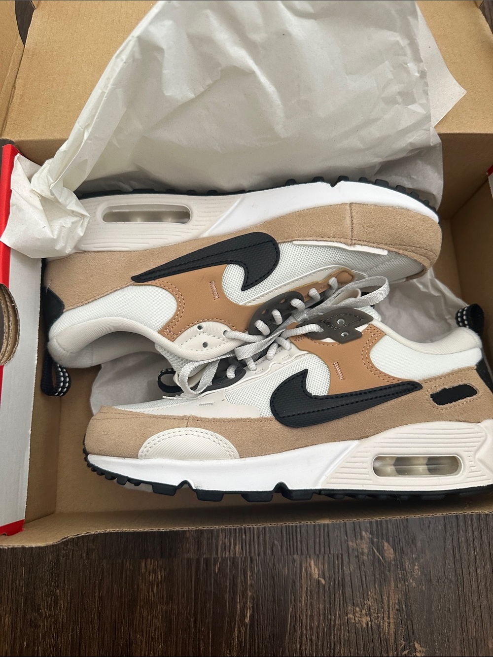 Nike White, Tan and Black Low-Top Sneakers